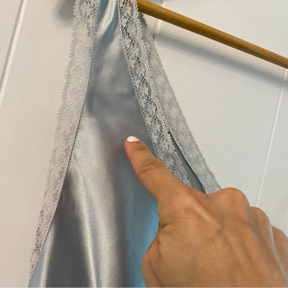 NWT Vintage 90s Victorias Secret Satin Silk Grey Maxi Slip Dress Lace Chemise - Picture 11 of 16